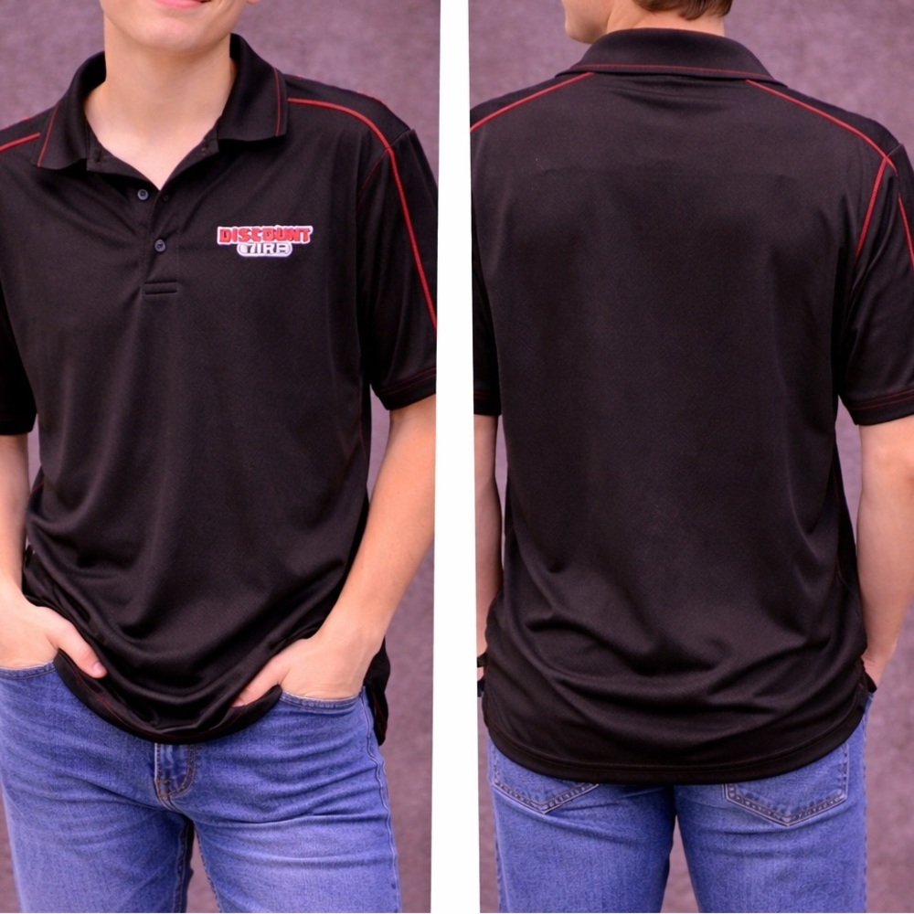 Discount tire Men’s Black Polo with Red Trim MEDIUM